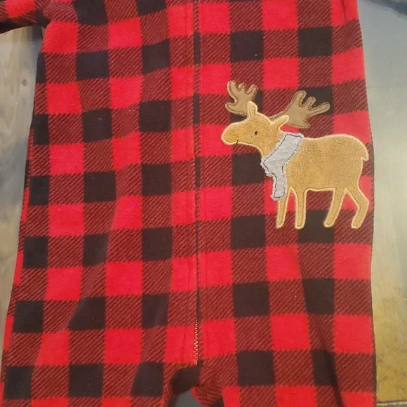 Kids/ Toddler's Red and Black Plaid Zip up Onzie - Picture 2 of 5
